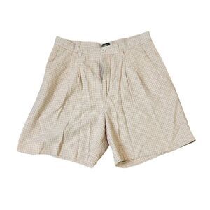 Vintage 70s Houndstooth Pleated Preppy Shorts Womens Size M Beige